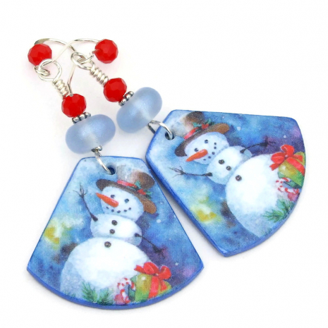 christmas snowmen earrings handmade holiday gift for her