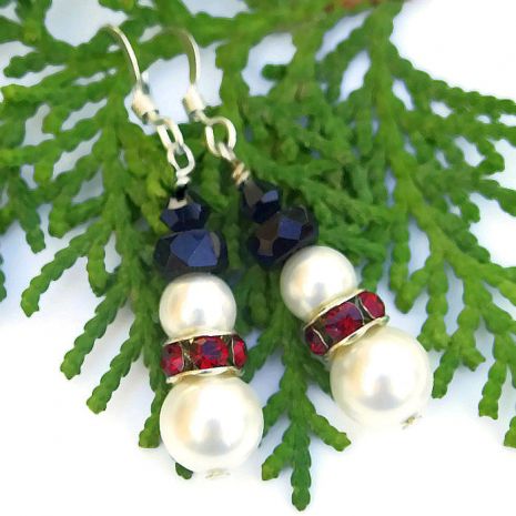 christmas snowmen snowman jewelry handmade Swarovski pearls crystals