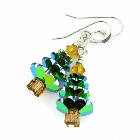 christmas tree earrings swarovski crystals medium vitrail holiday gift for her
