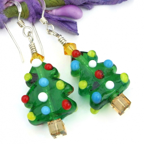 christmas trees ornaments handmade earrings holidays swarovski crystals