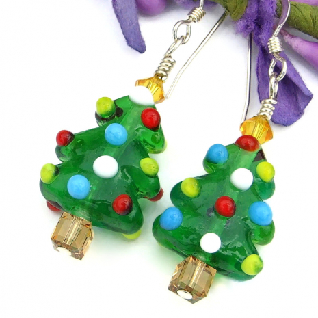 christmas trees ornaments handmade jewelry holidays swarovski crystals
