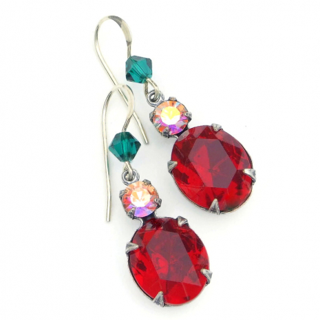 christmas vintage crystals earrings handmade gift for her