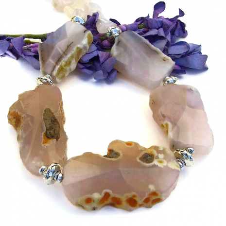 chunky pink agate handmade jewelry gift for women