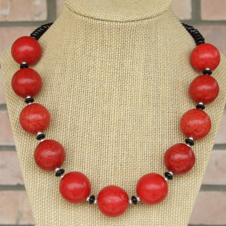 chunky red magnesite black onyx necklace gift for her