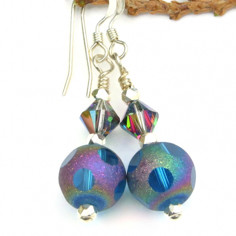 colorful aurora borealis capri blue jewelry handmade window glass swarovski