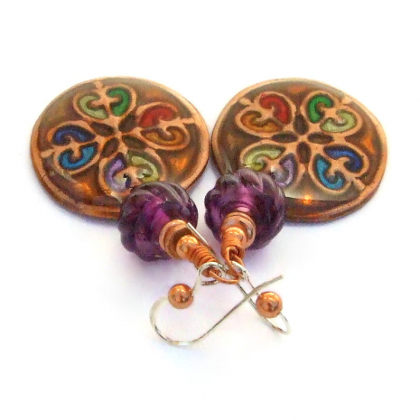 colorful cross hearts jewelry purple lampwork