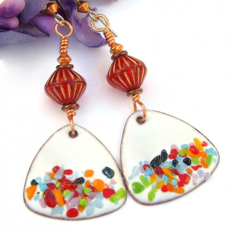 colorful enamel confetti earrings boho handmade jewelry