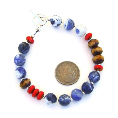 colorful gemstone czech glass bracelet with sterling silver