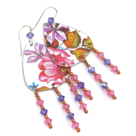 colorful handmade vintage tin flower earrings lightweight gift for her