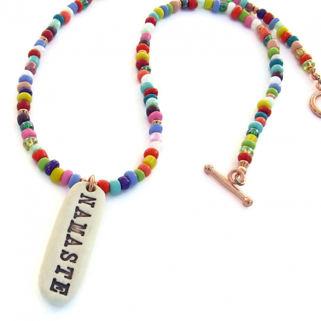 colorful namaste pendant necklace gift for women