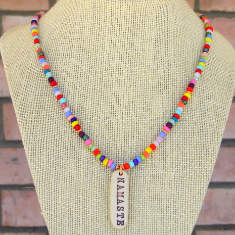 colorful namaste yoga necklace jewelry gift for her