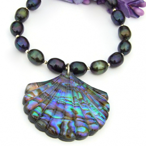 colorful paua shell peacock pearl pendant jewelry sterling silver