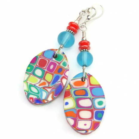 colorful polymer clay jewelry handmade gift for women mokume gane