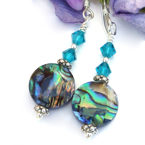 colorful real paua shell jewelry swarovski crystals new zealand handmade beach