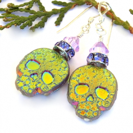 colorful skull earrings halloween day of the dead