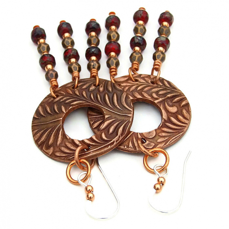 copper fern hoop earrings