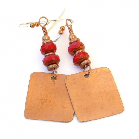 copper back side of red poppy dangles