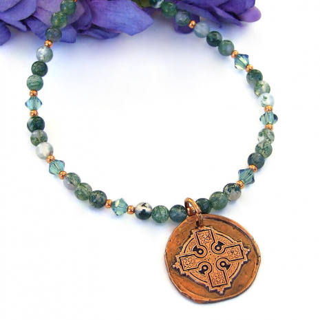 copper celtic cross pendant necklace st patricks jewelry gift for her