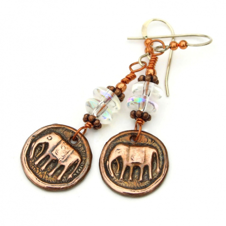 copper elephant earrings gift for women