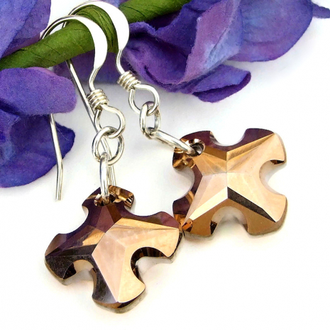copper rose greek cross jewelry swarovski crystals