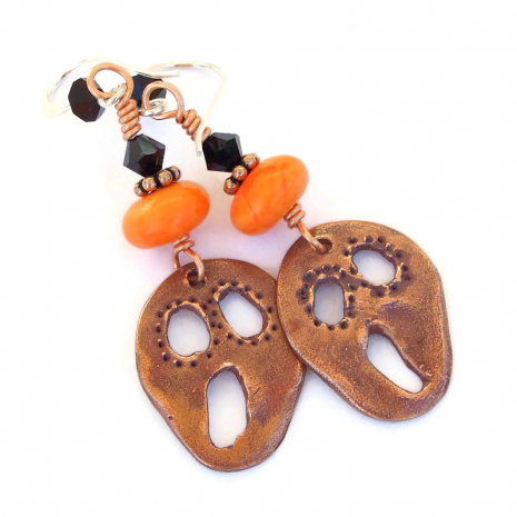 copper scream halloween earrings handmade orange black