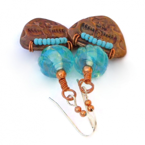 copper thunderbird phoenix rising aqua lampwork jewelry