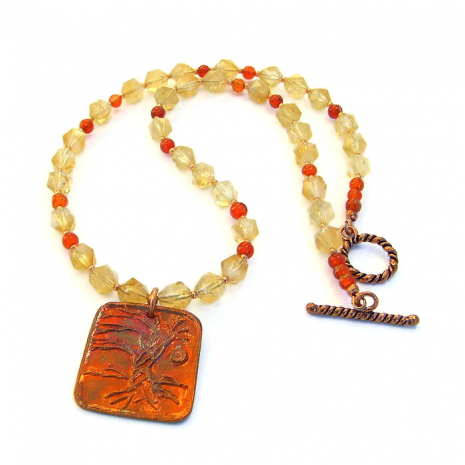 copper tree of life pendant necklace handmade citrine carnelian gift