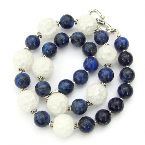 crackle quartz lapis lazuli gemstones handmade necklace