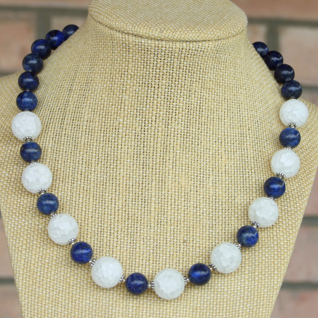 crackle quartz lapis lazuli necklace handmade gift for women