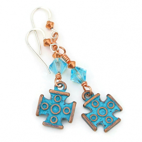 cross earrings handmade religious gift for women