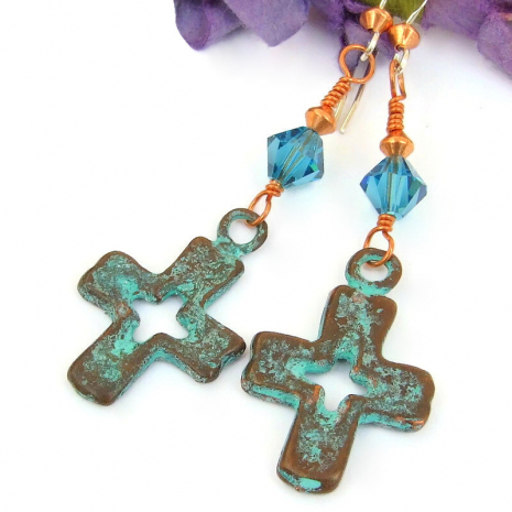 cross earrings mykonos swarovski crystals