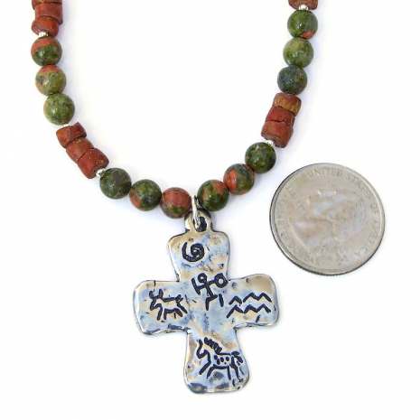 cross jewelry gift for her with petroglyphs