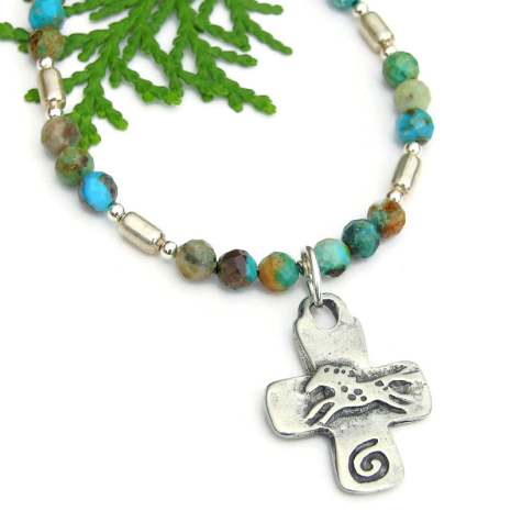 cross running horse spiral heart jewelry african turquoise fine silver handmade