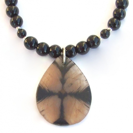 cross stone pendant necklace black jasper gft for her
