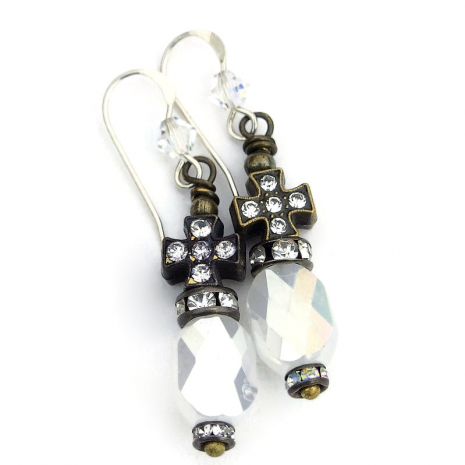 crosses crystals earrings handmade gift for women