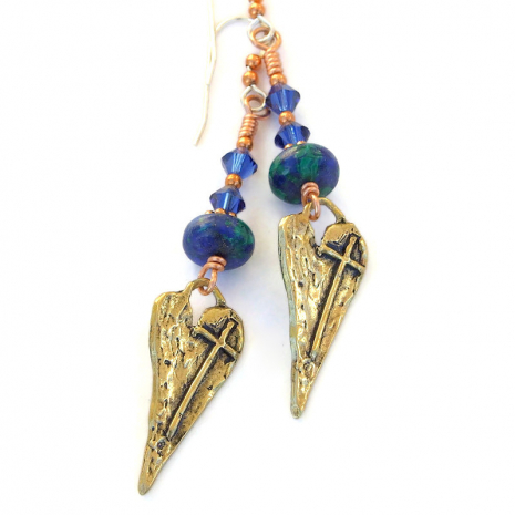 crosses hearts religious earrings handmade gift for women