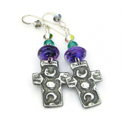 crosses moons earrings handmade religious Christian gift for women