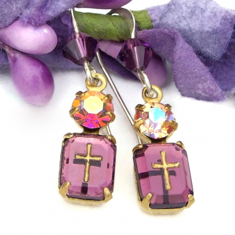 crystal cross earrings handmade gift for her