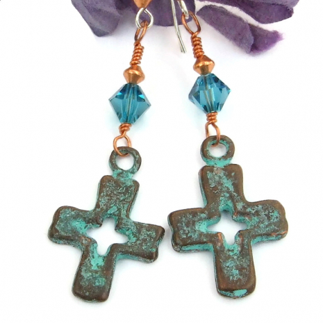 cut out mykonos cross jewelry swarovski crystals religious earrings
