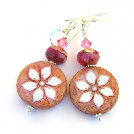 czech glass flower earrings gift for her