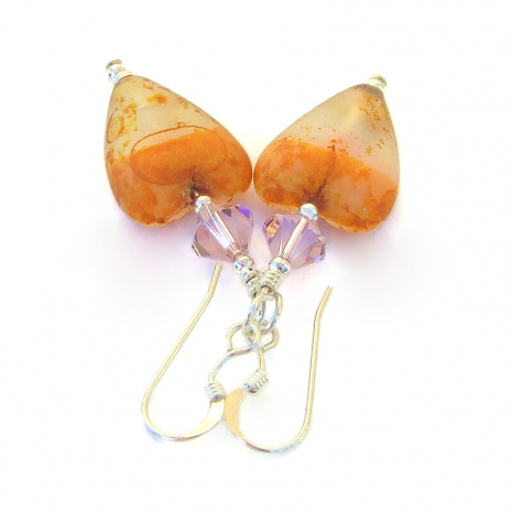 czech glass heart jewelry handmade mothers day gift pink orange