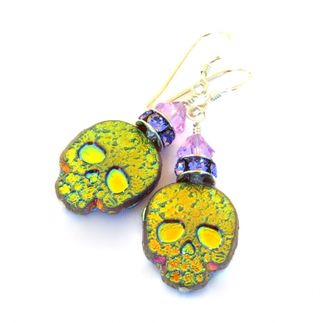 czech glass skull earrings gift for her