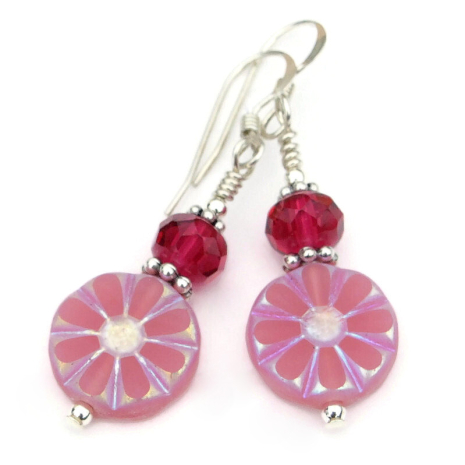 daisy flower earrings handmade pink floral gift for women