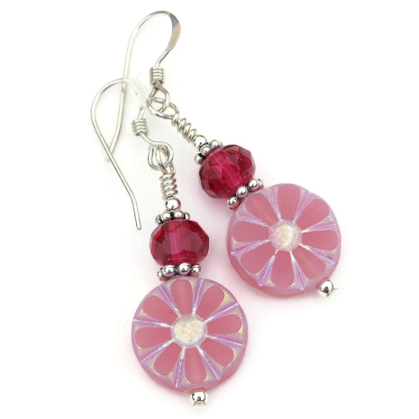 daisy flower jewelry handmade pink floral gift for women