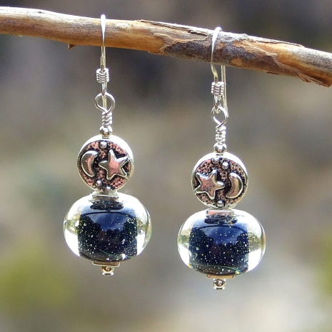 dark blue encased lampwork glass jewelry gift for women