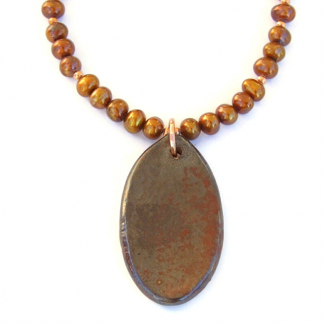 dark brown glazed back side of inspirational ceramic pendant handmade necklace