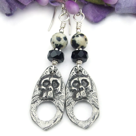 day of the dead goth skull earrings halloween handmade gemstones