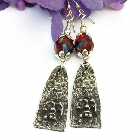 day of the dead handmade goth skull earrings