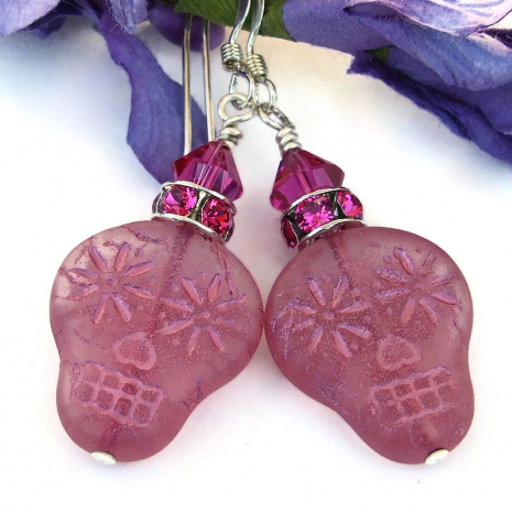 day of the dead pink sugar skull jewelry halloween