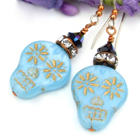day of the dead sugar skull jewelry halloween swarovski crystals